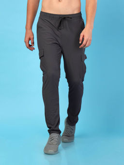 Technosport - Men Charcoal Solid Relax Fit Sports Cargo Trackpant With Duracool+