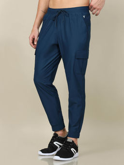 Technosport - Men Navy Blue Solid Slim Fit Sports Cargo Joggers With Duracool+
