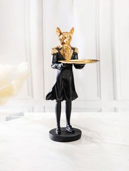 Smokey Cocktail - (Black) (Gold) Wolf Decor With Tray (Black)