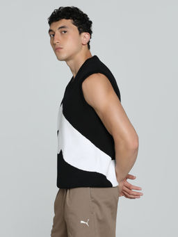 Puma - Black Relaxed Fit Graphic Knitted Tank Top