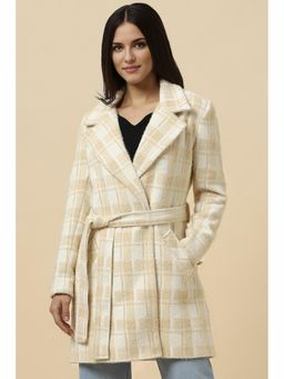 Allen Solly - Women Cream Check Casual Wrap Coat