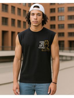 Bewakoof - Garfield Men's Jet Black If I Care Graphic Printed Oversized Vest