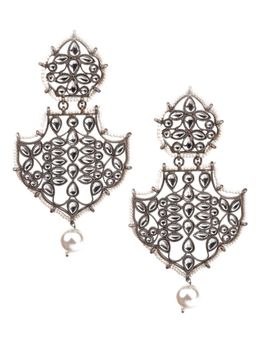 Odette - Women Designer Grey and White Dangler Earrings