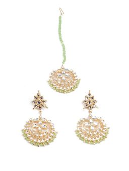 Odette - Women Designer Green and Gold Dangler Earrings with Mangtika