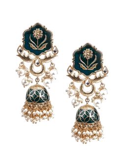 Odette - Women Designer Green and Gold Dangle Jhumki Earrings