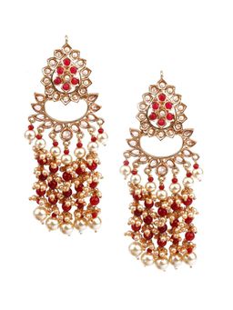 Odette - Women Traditional Red and Gold Dangle Earrings