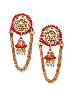 Odette - Women Designer Red and White Jhumki Earrings