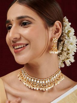 Teejh - Rupal White Ruby Gold Necklace Set