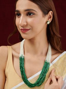 Teejh - Noorani White and Green Beads Necklace set