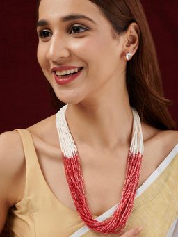 Teejh - Noorani White and Red Beads Necklace set