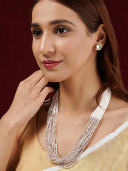 Teejh - Noorani White and Dusty Pink Beads Necklace set