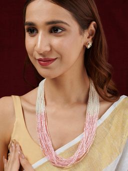Teejh - Noorani White and Pink Beads Necklace set