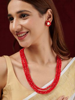 Teejh - Nithila Red Beaded Necklace Set