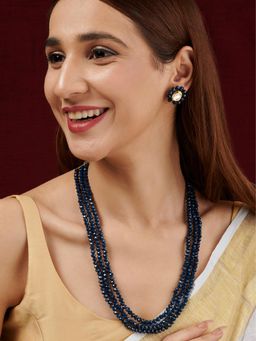 Teejh - Nithila Dark blue Beaded Necklace Set