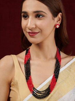 Teejh - Anmol Black and Red Beaded Necklace set