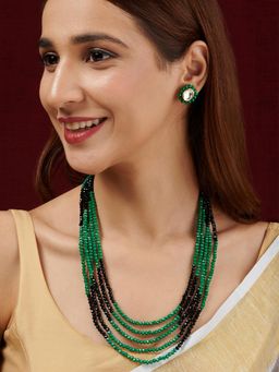 Teejh - Anmol Black and Green beaded Necklace set