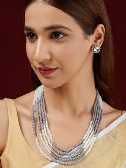 Teejh - Anmol White and Grey beaded Necklace set