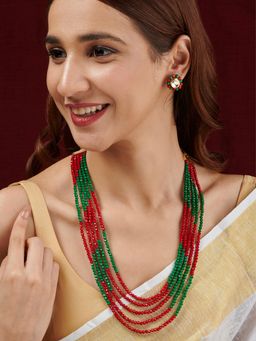 Teejh - Anmol Red and Green beaded Necklace set