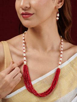 Teejh - Chakra White and Red beaded Necklace Set