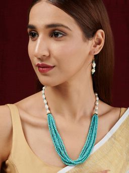 Teejh - Chakra White and Turquoise beaded Necklace Set