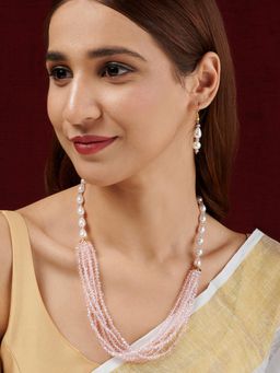 Teejh - Chakra White and Pink beaded Necklace Set