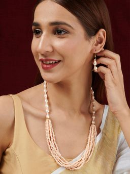 Teejh - Chakra White and Peach beaded Necklace Set