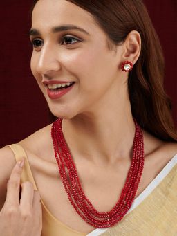 Teejh - Jalsa Red Beaded Necklace Set