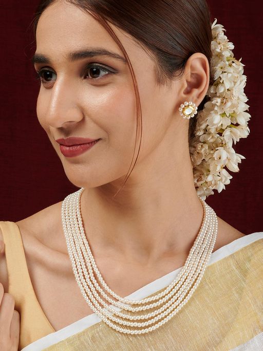 Teejh Jalsa White Pearl Beaded Necklace Set