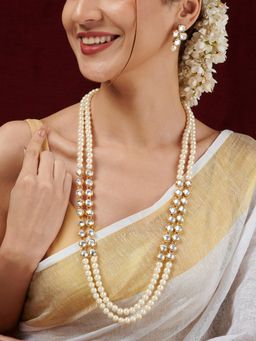 Teejh - Tanaya White Pearl Beaded Necklace Set