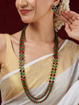 Teejh - Tanaya Red and Green Beaded Necklace Set