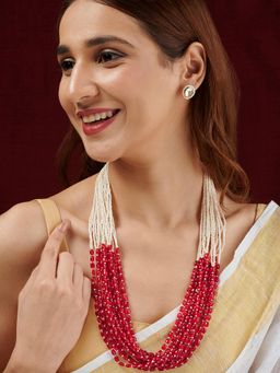Teejh - Bulbul Red Beaded Necklace Set