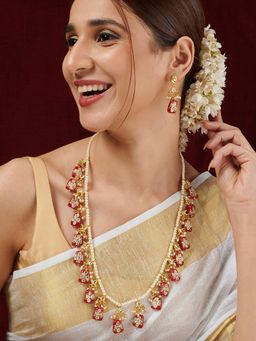 Teejh - Idhika Maroon Beaded Necklace Set