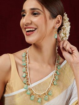 Teejh - Idhika Sea Green Beaded Necklace Set
