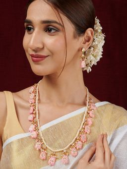 Teejh - Idhika Pink Beaded Necklace Set