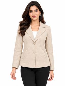 Blue Ronin - Women Cream Single Breasted Solid Blazer for Office and Workwear
