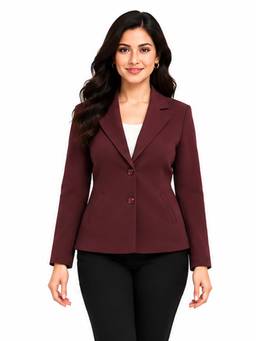 Blue Ronin - Women Maroon Single Breasted Solid Blazer for Office and Workwear