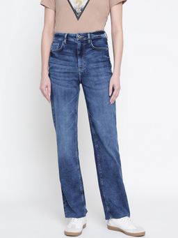 Guess - Women Blue Solid Straight Fit Jeans