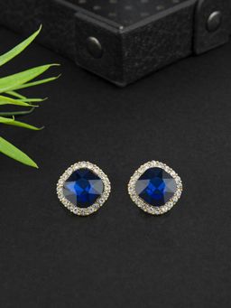 E2O - Self Design Gold Plated Stud Earring with Blue Colour Stone