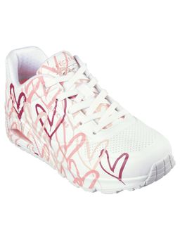 SKECHERS - Women Uno Spread The Love White Hot Coral Lifestyle Lace Up Sneakers