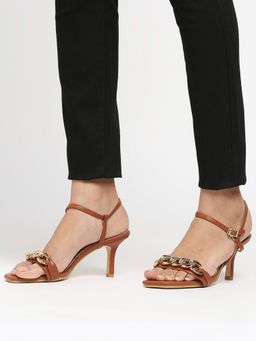 Twenty Dresses by Nykaa Fashion - Tan Solid Chain Link Kitten Heels
