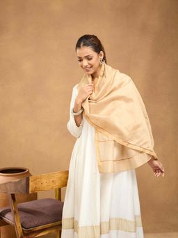 Fabindia - Beige Cotton Silk Blend Hand Embroidered Stole
