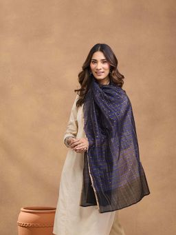 Fabindia - Black Cotton Silk Blend Hand Woven Stole