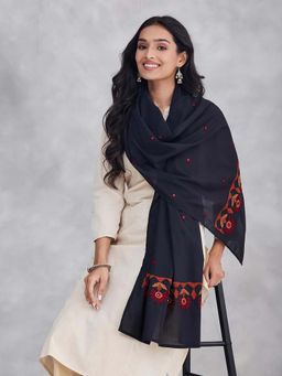 Fabindia - Black Cotton Hand Embroidery Stole