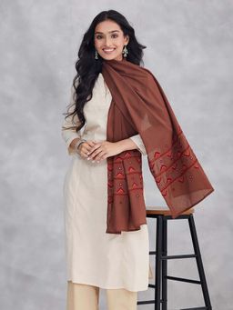 Fabindia - Brown Cotton Hand Embroidery Stole