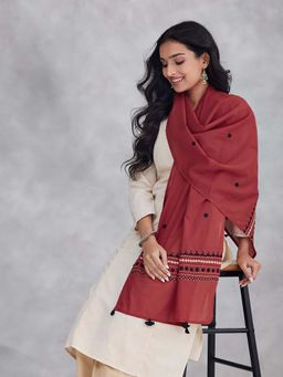 Fabindia - Red Cotton Hand Embroidery Stole