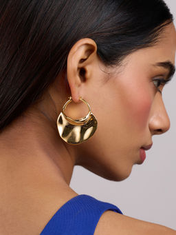 Pipa Bella by Nykaa Fashion - Gold Patterned Statement Hoop Earrings