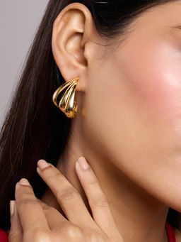 Pipa Bella by Nykaa Fashion - Gold Three Layered Line Patterned Hoop Earrings