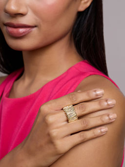 Pipa Bella by Nykaa Fashion - Gold Self Textured Adjustable Statement Ring
