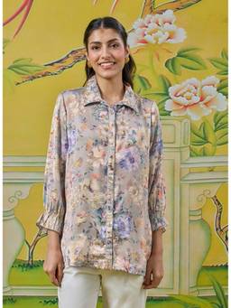 Lakshita - Eshara Misty Grey Floral Printed Shirt