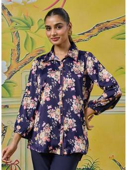 Lakshita - Eshara Classic Navy Blue Floral Printed Shirt